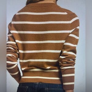 AE77 Italian Cashmere Striped Crewneck Sweater Brown White Size S